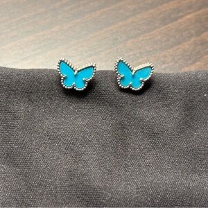 Van Cleef & Arpels Sweet Alhambra White Gold Turquoise Butterfly Stud Earrings